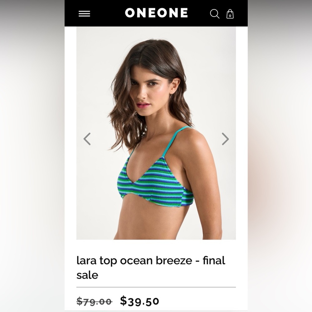 Oneone swimwear bikini with boy short bottoms XL blue dark blue green stripes